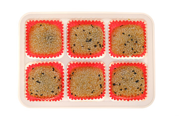 mochi cakes.sesame mochi isolated on white background. Japanese traditional dessert on white background