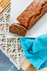 vegan banana bread with cinnamon, healthy plant-based food