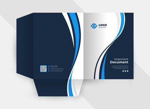 Business presentation folder template for corporate office with blue and black color