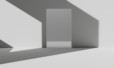 Abstract white room background with light shadows. 3D render
