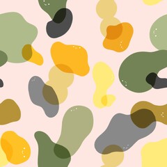 seamless pattern with kawaii rocks and faces. Trendy shapes in green, yellow, grey colors for print, textile in cartoon, flat style, for wrapping paper. Hand draw funny illustration with smiling cutie