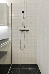 Modern shower stall in a bright bathroom