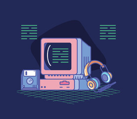 Naklejka premium retro computer and headphone