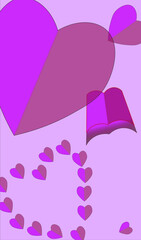 Fototapeta premium Pink background with hearts and clouds