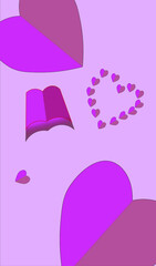 Pink background with hearts and clouds