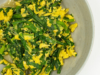 Chinese traditional family dish, fried egg with leeks