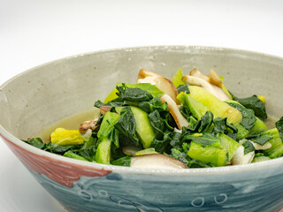 Chinese traditional dish, fried mushrooms with green vegetables