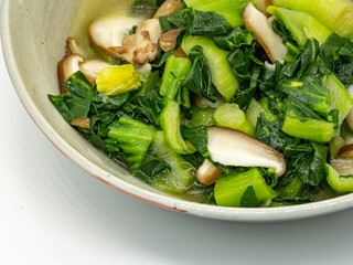Chinese traditional dish, fried mushrooms with green vegetables