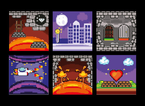 set of pixelated screen game