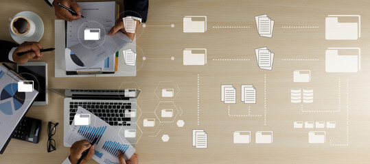 man work document management data document on digital tablet online documentation database