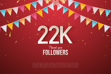 22k followers background with numbers illustration.