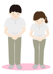 感謝の気持ちで丁寧にお辞儀する介護、ヘルパーなどのスタッフ