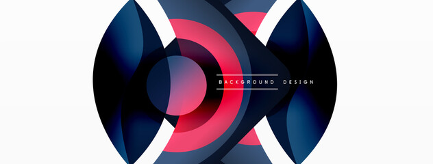 Abstract background with color geometric shapes. Beautiful minimal backdrop with round shapes circles and lines. Geometrical design. Vector illustration