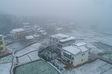Winter rural houses and snow scene