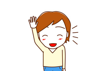 （上半身正面）笑顔で手を挙げて立候補する白人男性