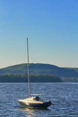 Quiet Lake Abashiri In the evening there are yachts floating in nature.