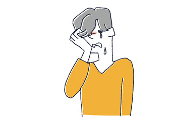 泣いている男性　コミカルな手書きの人物イラスト　ベクター線画にシンプルな色つけ　白バック