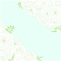 薔薇とトルコキキョウとジャスミンのフレーム②正方形_水色背景