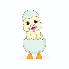 Cute Little Duck in the egg cartoon illustration