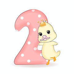 Cute Little Duck with Alphabet Number 2
