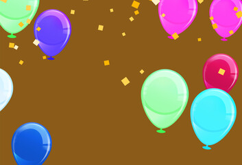 Balloons Flying and birthday holiday background with place for text