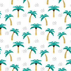 Seamless pattern with palm trees. Pattern with tropical trees. Vector hand-drawn pattern.