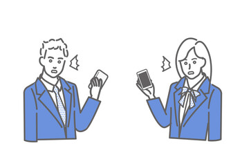 スマートフォンを持った男女の学生のイラスト