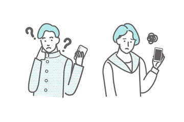 スマートフォンを持った男女の学生のイラスト