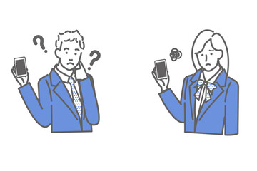 スマートフォンを持った男女の学生のイラスト