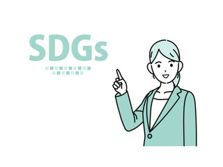 SDGs　説明　取り組む　スーツ姿の女性　持続可能な開発目標　方針　目標