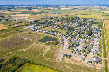 Aerial Drone View of the town of Dalmeny Saskatchewan