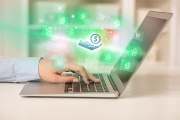 Businessman working on laptop with new business