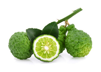 bergamot fruit with leaf isolated on white background