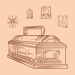 funeral sketch icons collection