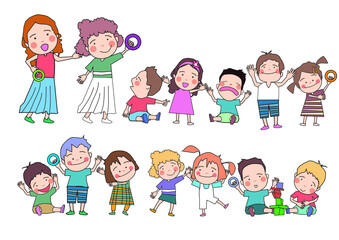 children character illustration. Children's illustrations with various movements. 