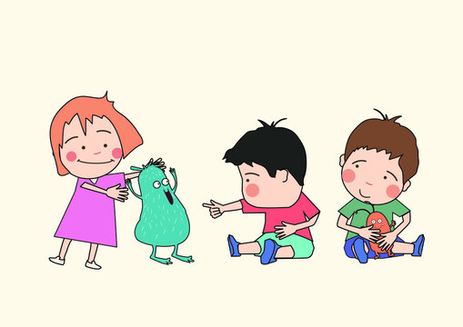 children character illustration. Children's illustrations with various movements. 