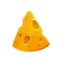 Cartoon isolated yellow cheese cheddar, dairy product food, vector flat icon. Lump or piece of Maasdam or Dutch and Swiss cheese with holes, gourmet cuisine and cooking or sandwich ingredient