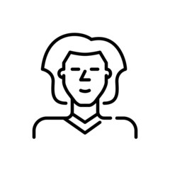 Cute young man with long hair. Pixel perfect, editable stroke avatar icon