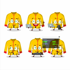 Yellow chinese traditional costume Programmer cute cartoon character with