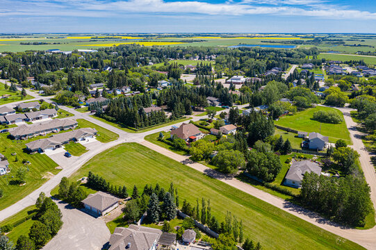 Aerial view of the town of Waldheim, Saskatchewan
