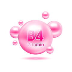 Pink electron for vitamin B4 and minerals complex. Glossy vitamins pills capsules. Pill, Healthy food supplement. Medical scientific and healthcare concept. Isolated on white background 3D Vector.