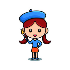 An artist boy drawing the picture cartoon character illustration