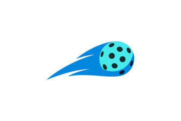 a simple floating pickleball vector graphic with swoosh and fluorescent blue.