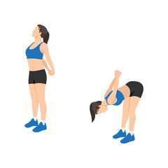 Obraz premium Woman doing Biceps stretch exercise. Flat vector illustration isolated on white background