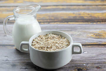 Healthy Oatmeal Porridge. Clean Eating Concept. Vegan oatmeal porridge. Healthy eating, dieting, fitness food lifestyle concept.