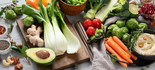 Vegetable assortment on light background.