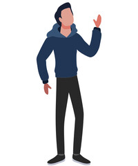 vector Hombre joven saludando, persona con ropa oscura