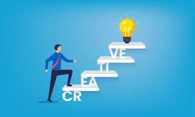 Creative word ladder with businessman climb on it. © Diki