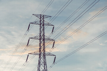 View of Overhead power line in The Morning That Passes Over Countryside
