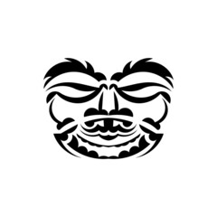 Samurai mask. Traditional totem symbol. Black tattoo in the style of the ancient tribes. Black and white color, flat style. Vector.